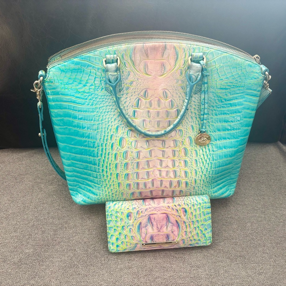 Brahmin Aqua and Blush Shoulder Bag